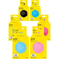 IC-H177XL_MP Комплект картриджей T2 для HP 177: черный, голубой, пурпурный, желтый, светло-голубой, светло-пурпурный